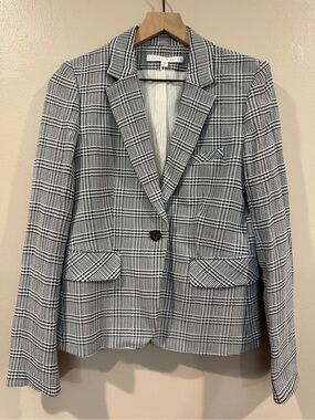 EUC Veronica Beard Black & White Glen Plaid Single-Button Blazer Size 8